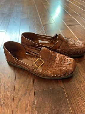 Women's Leather Huarache Slip-On Shoes with Buckle 7.5